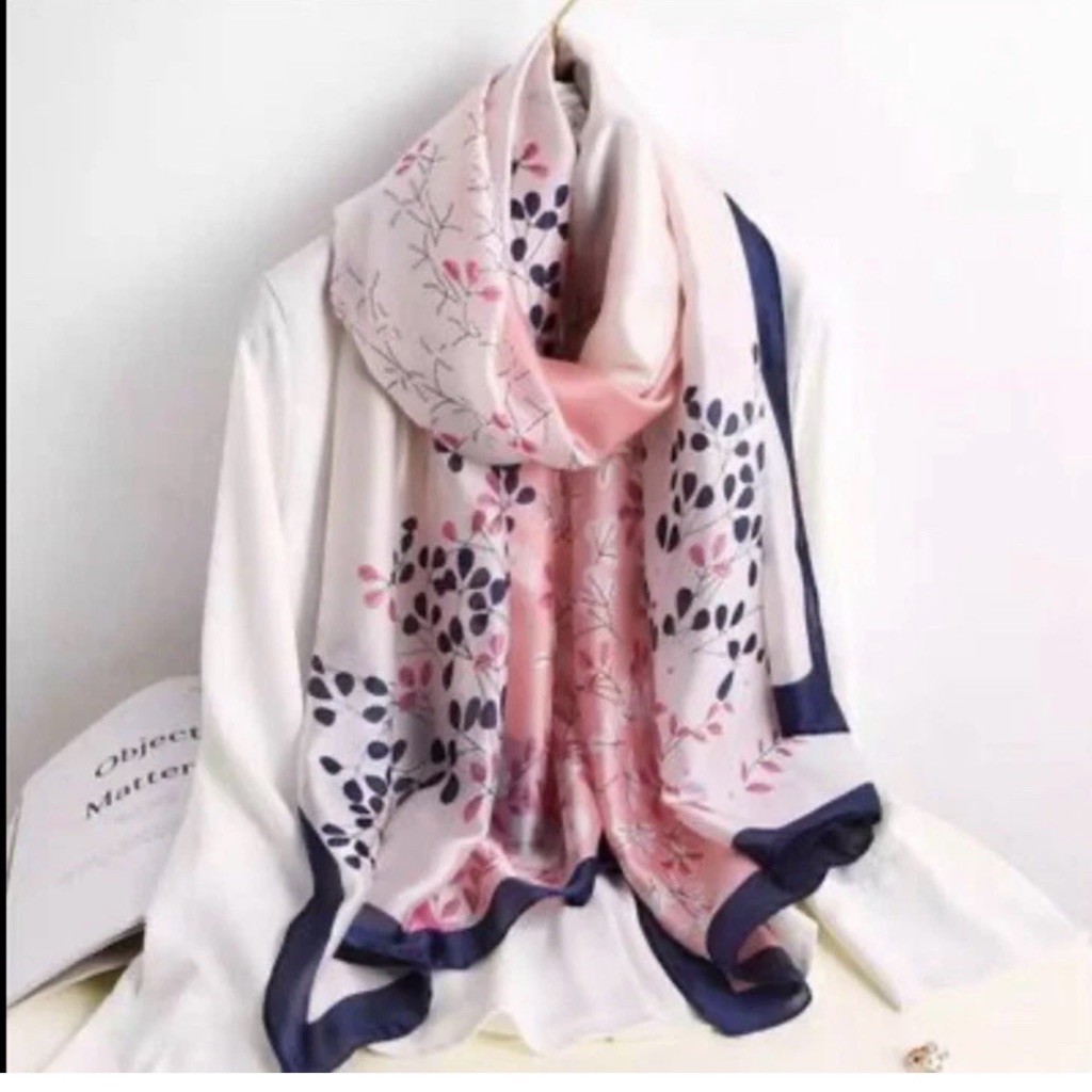 Silk Scarf Floral Pink And Navy Silk Scarf Floral Pink And Navy